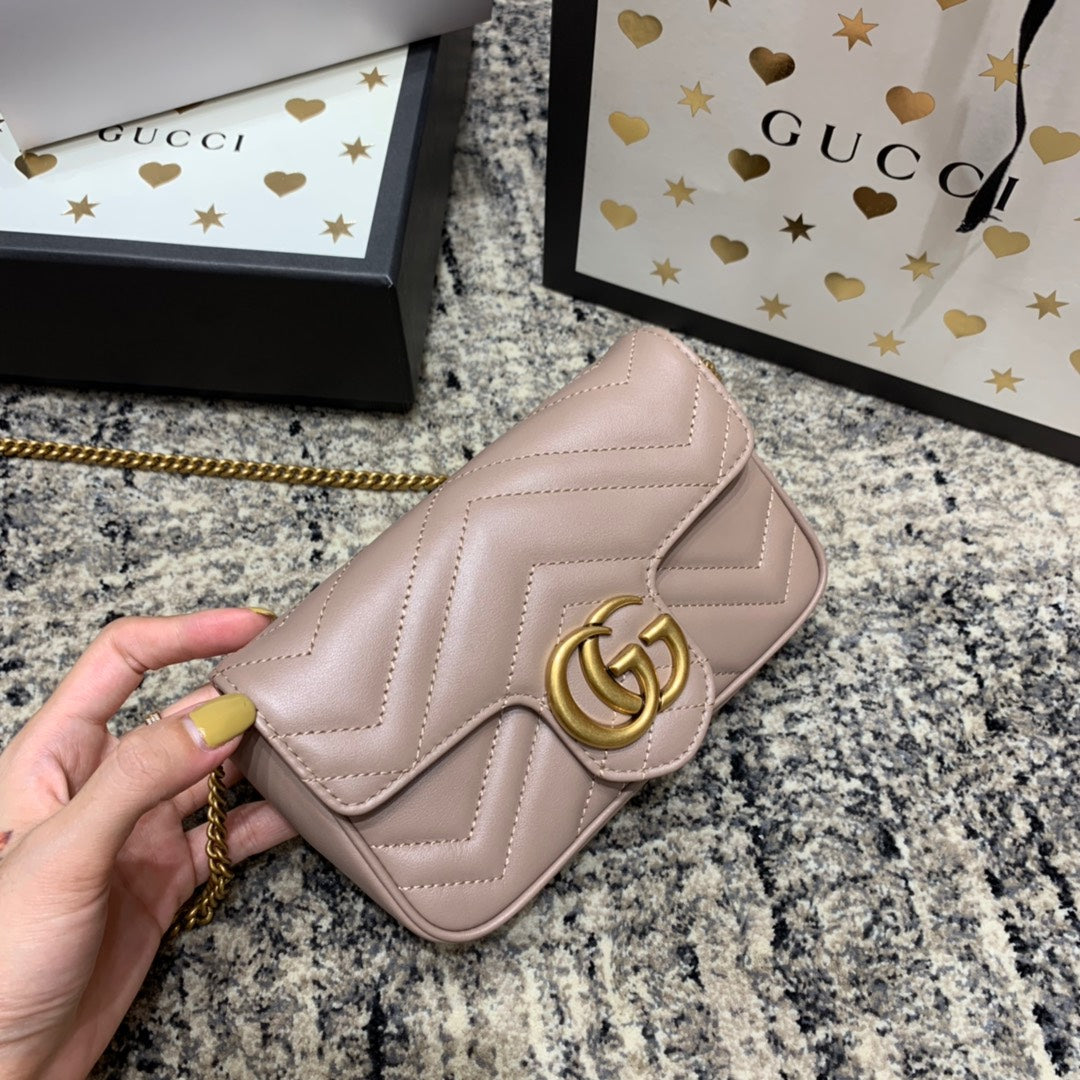 Luxury Gucci GG Marmont Mini 16.5cm Dark Beige Calfskin Gold Hardware