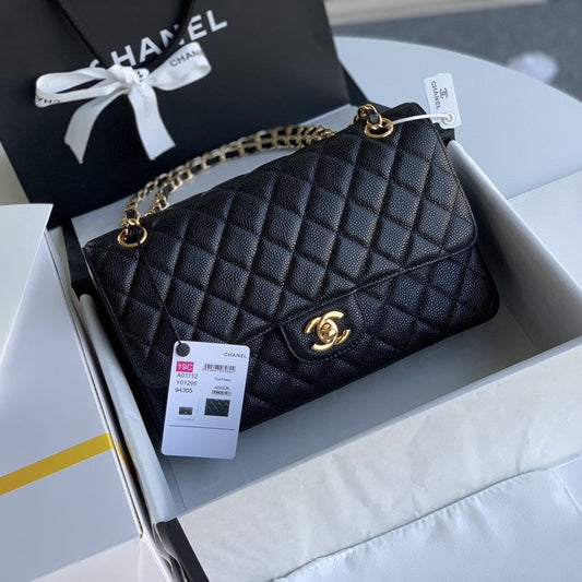 Luxury Chanel MEDIUM FLAP BAG 25CM BLACK CAVIAR GOLD HARDWARE