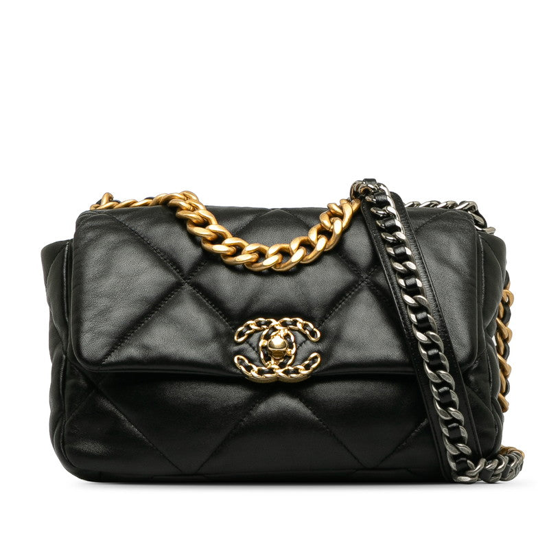 Chanel Matlasse Coco Mark Chain Shoulder Bag Black Lambskin