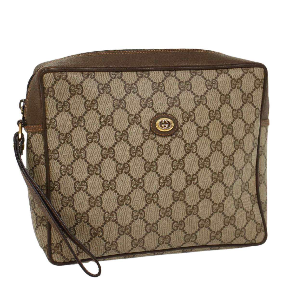 Luxury Gucci GG Canvas Clutch Bag PVC Leather Beige  yb355