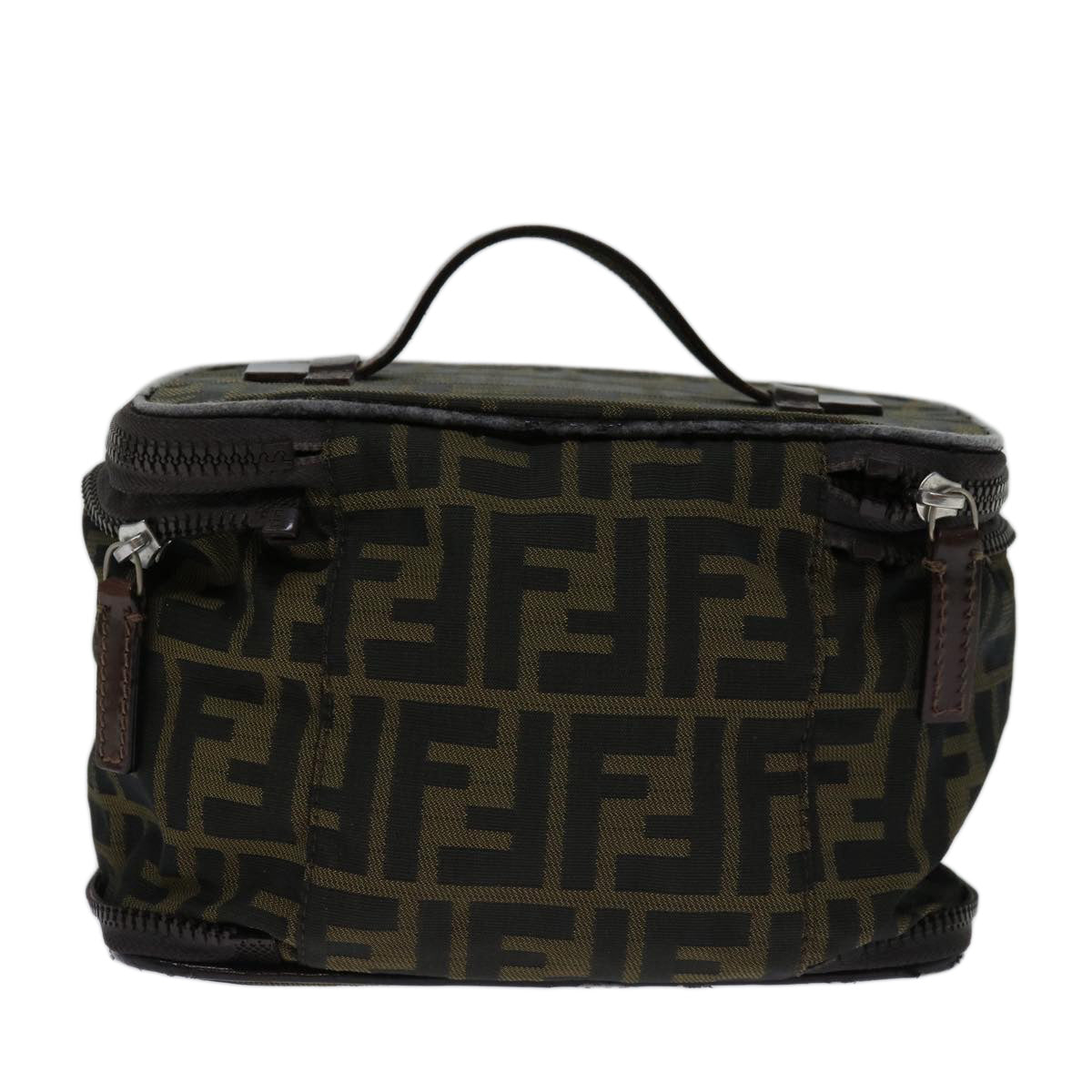 Luxury FendiZucca Canvas Vanity Hand Bag Brown Blackyb514