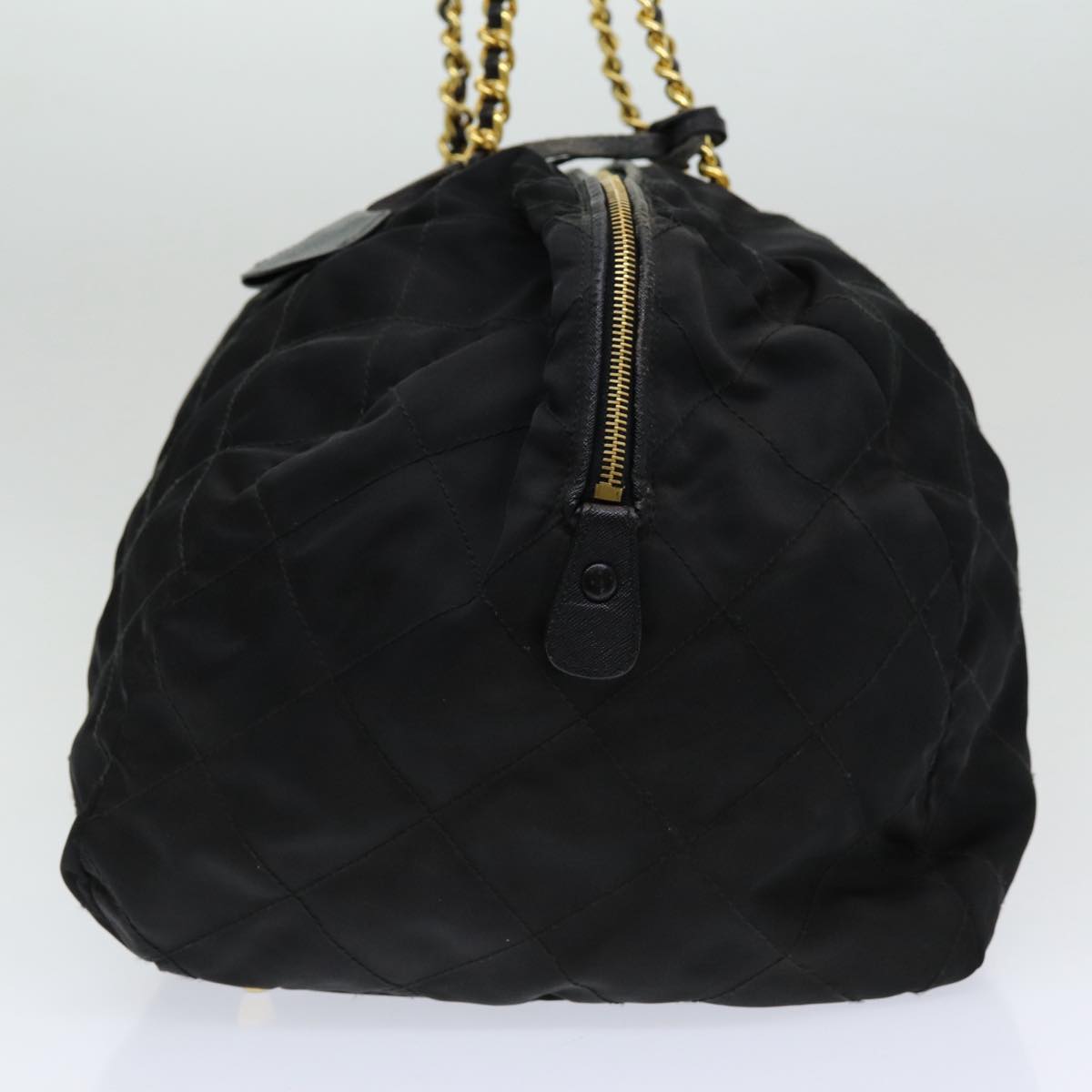 Luxury Prada Quilted Chain Boston Bag Nylon Black  yb650