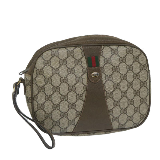 GUCCI Web Sherry Line GG Supreme Clutch Bag Beige Red 89 01 034  10095