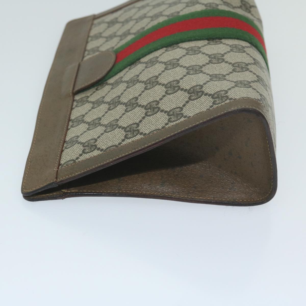 GUCCI GG Canvas Web Sherry Line Clutch Bag PVC Beige Red Green  10133