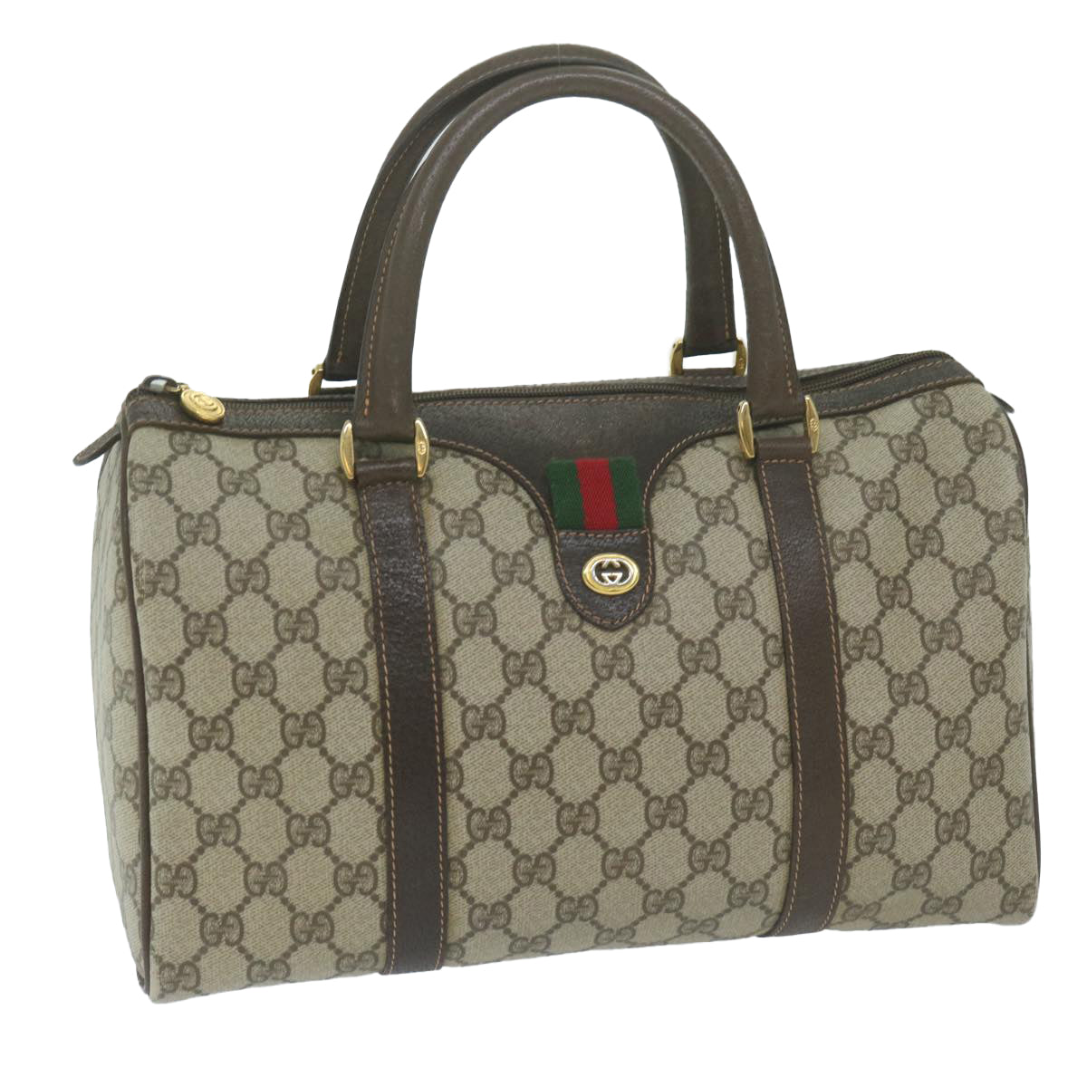 GUCCI GG Canvas Web Sherry Line Boston Bag Beige Green 40 02 007  10145