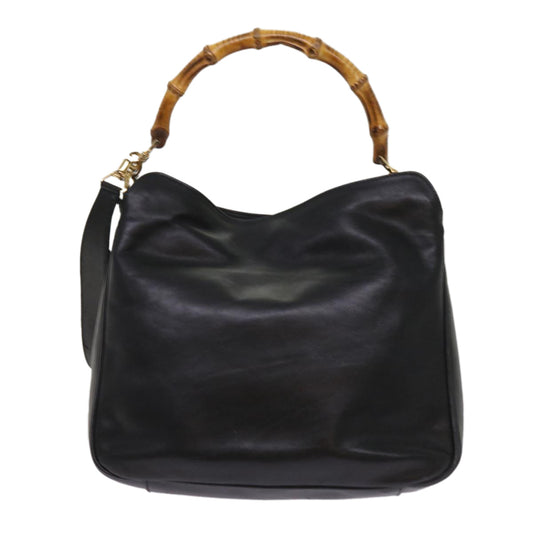 GUCCI Bamboo Hand Bag Leather 2way Black 001 1705 1638  10179