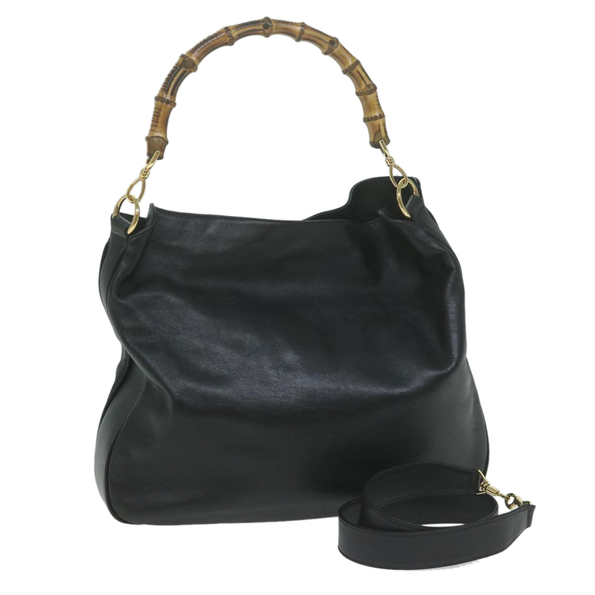 GUCCI Bamboo Hand Bag Leather 2way Black 001 1577  10189