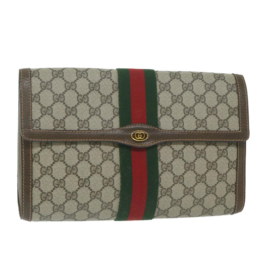 GUCCI GG Supreme Web Sherry Line Clutch Bag Beige Green 89 01 007  10216