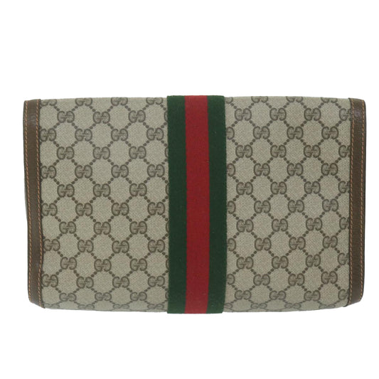 GUCCI GG Supreme Web Sherry Line Clutch Bag Beige Green 89 01 007  10216