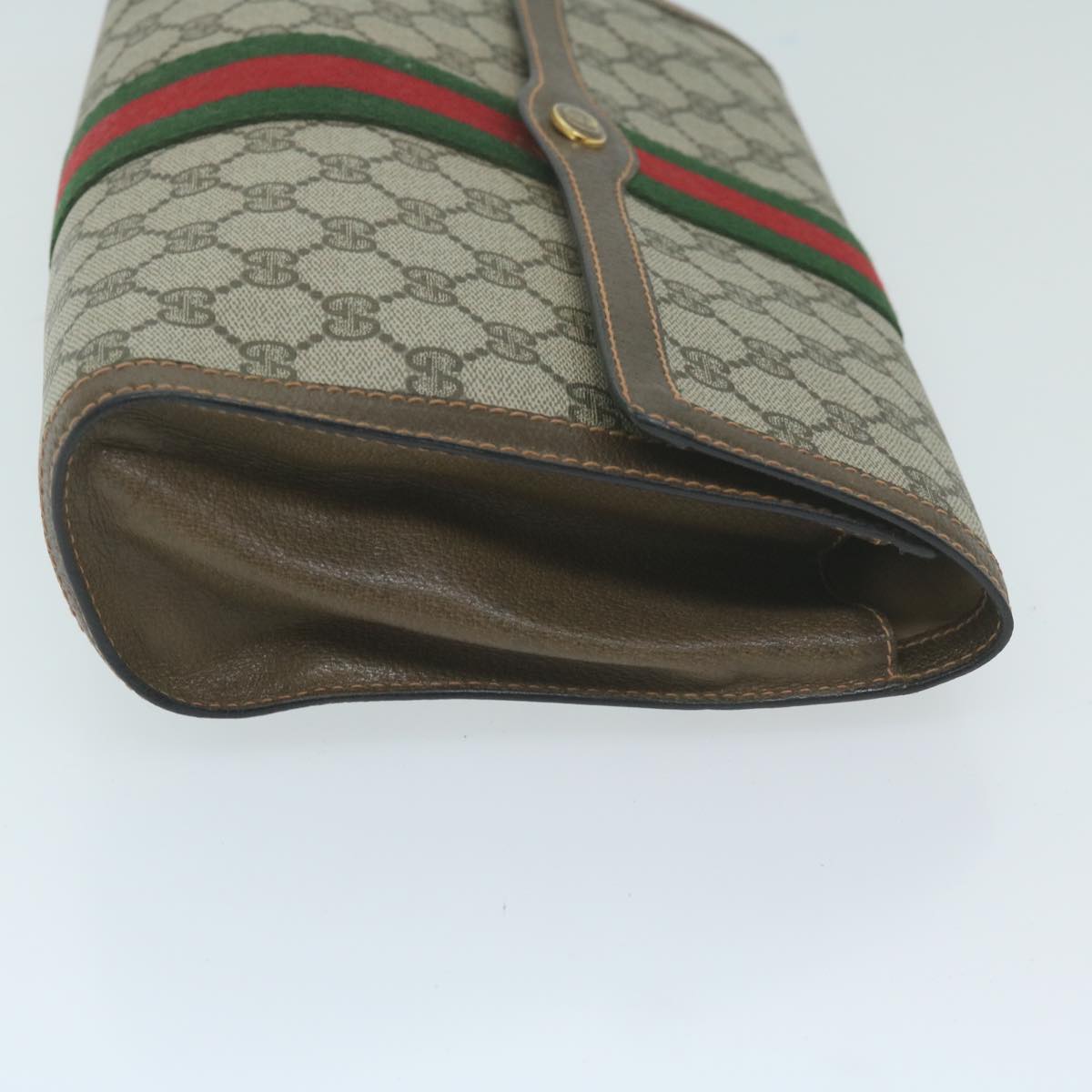 GUCCI GG Supreme Web Sherry Line Clutch Bag Beige Green 89 01 007  10216