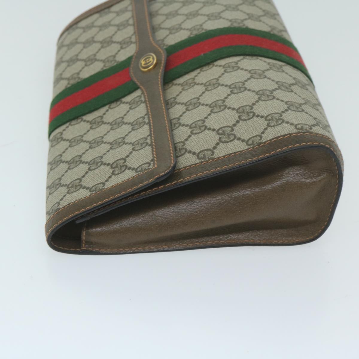 GUCCI GG Supreme Web Sherry Line Clutch Bag Beige Green 89 01 007  10216