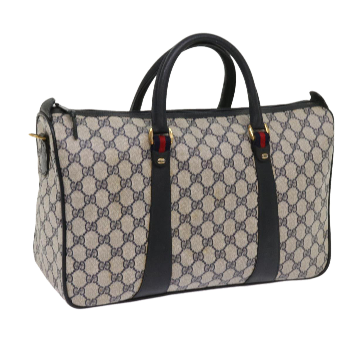 GUCCI GG Supreme Sherry Line Boston Bag Navy Red 39 02 041  10237