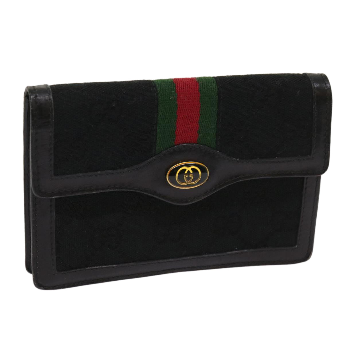 GUCCI GG Canvas Web Sherry Line Pouch Black Red Green  10242