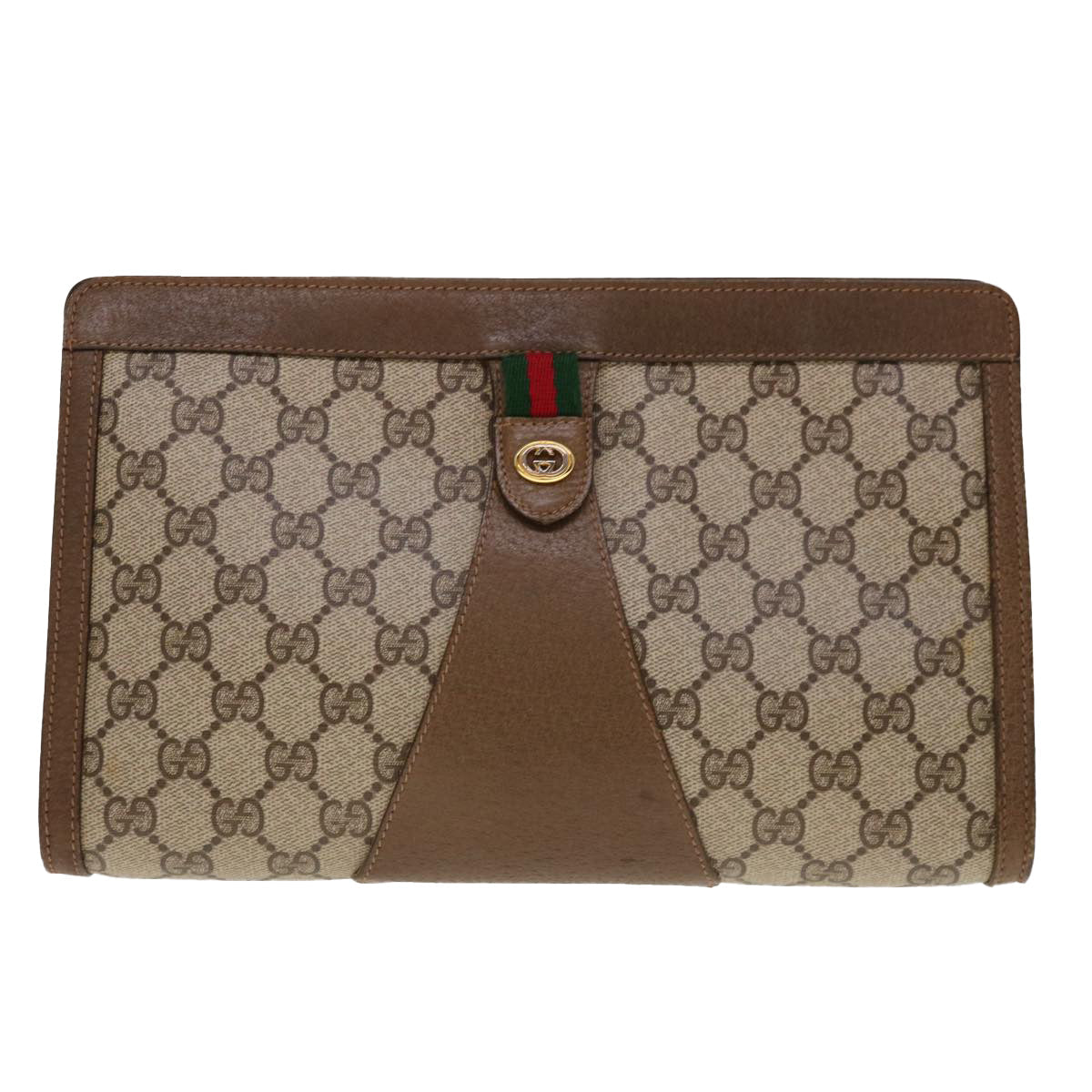GUCCI GG Canvas Web Sherry Line Clutch Bag PVC Beige Green Red  10292