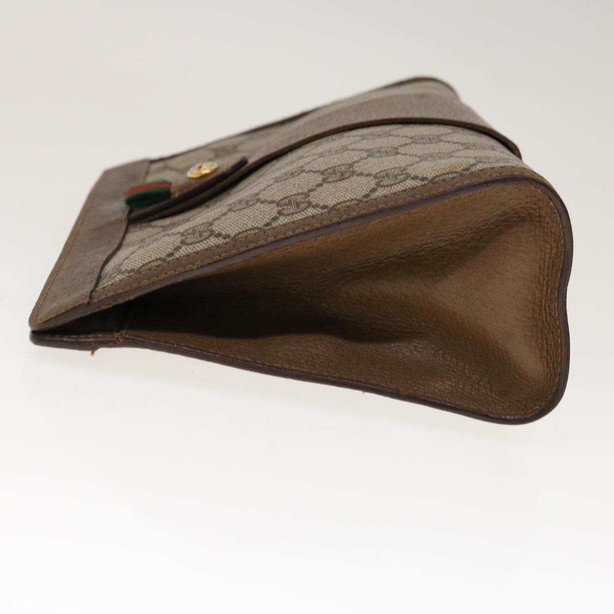 GUCCI GG Canvas Web Sherry Line Clutch Bag PVC Beige Green Red  10292