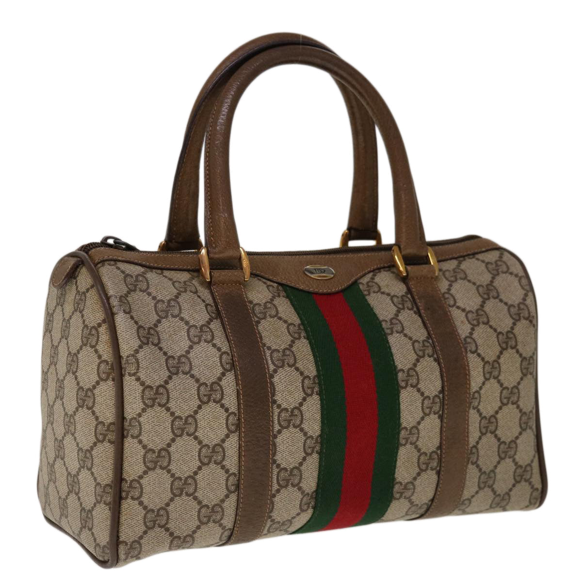 GUCCI GG Canvas Web Sherry Line Boston Bag PVC Beige Red 58 02 006  10299