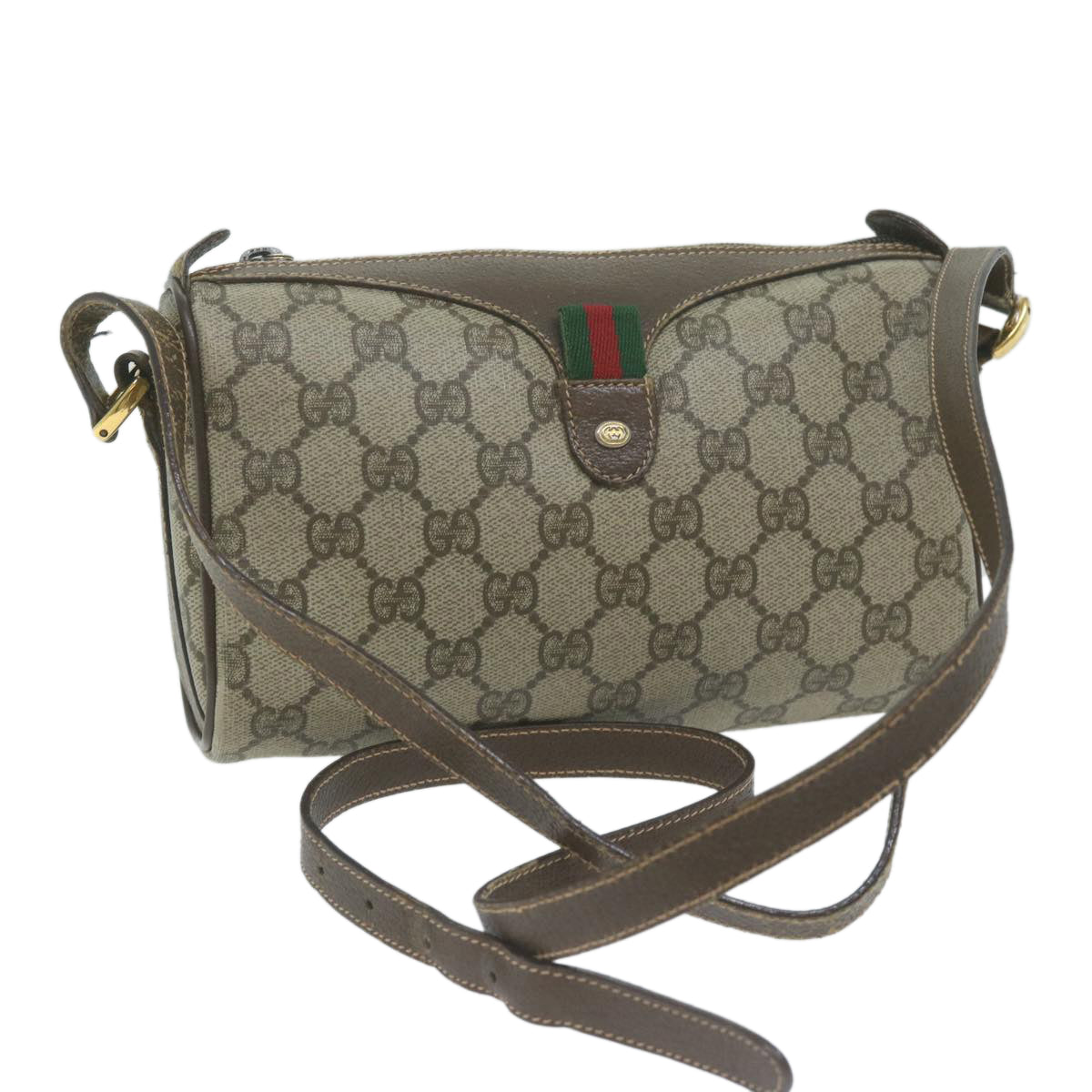 GUCCI GG Supreme Web Sherry Line Shoulder Bag PVC Beige 89 02 018  10321