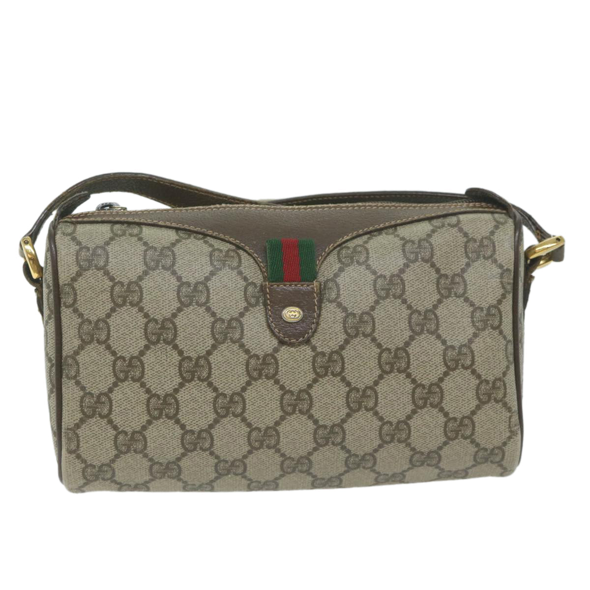 GUCCI GG Supreme Web Sherry Line Shoulder Bag PVC Beige 89 02 018  10321