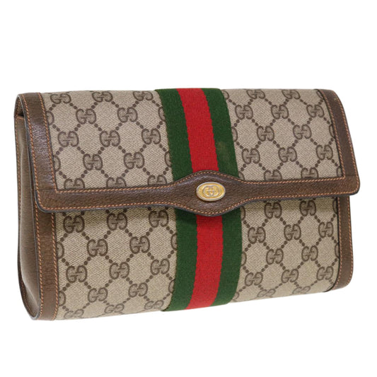 GUCCI GG Supreme Web Sherry Line Clutch Bag Beige Red 89 01 006  10340