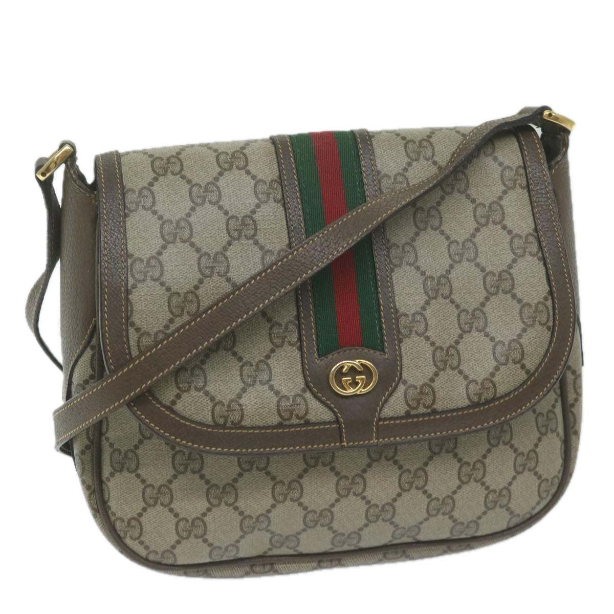 GUCCI GG Supreme Web Sherry Line Shoulder Bag Beige 001 115 0914  10382