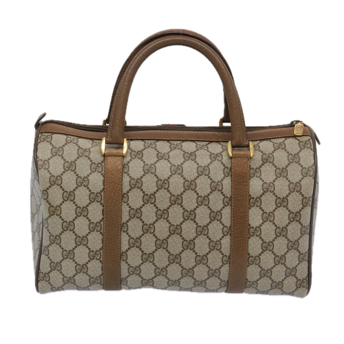 GUCCI GG Canvas Web Sherry Line Boston Bag Beige Green 111 02 007  10448