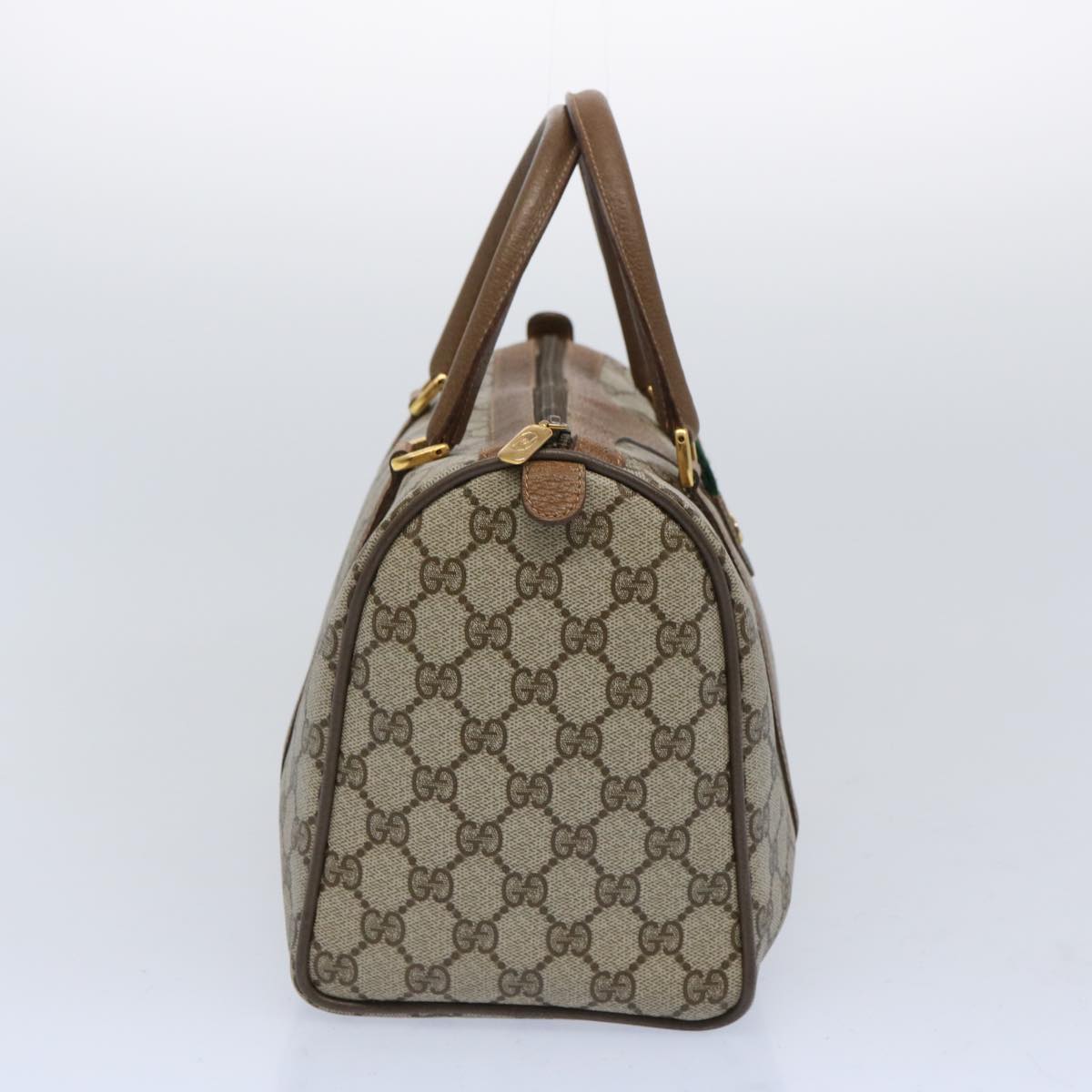 GUCCI GG Canvas Web Sherry Line Boston Bag Beige Green 111 02 007  10448