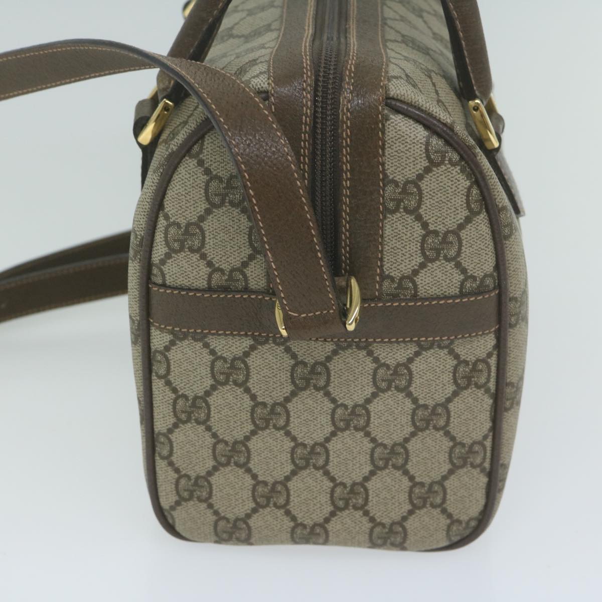 GUCCI GG Canvas Web Sherry Line Boston Bag PVC 2way Beige Green Red  10464