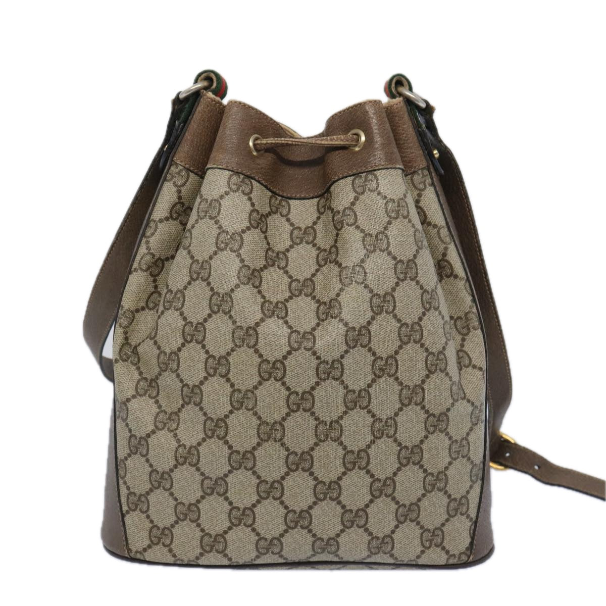 GUCCI GG Supreme Web Sherry Line Shoulder Bag Beige Green 41 02 034  10500