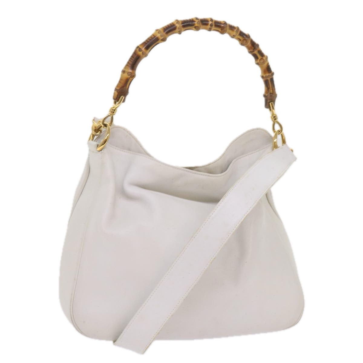 GUCCI Bamboo Shoulder Bag Leather 2way White  10515