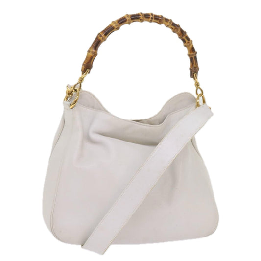 GUCCI Bamboo Shoulder Bag Leather 2way White  10515