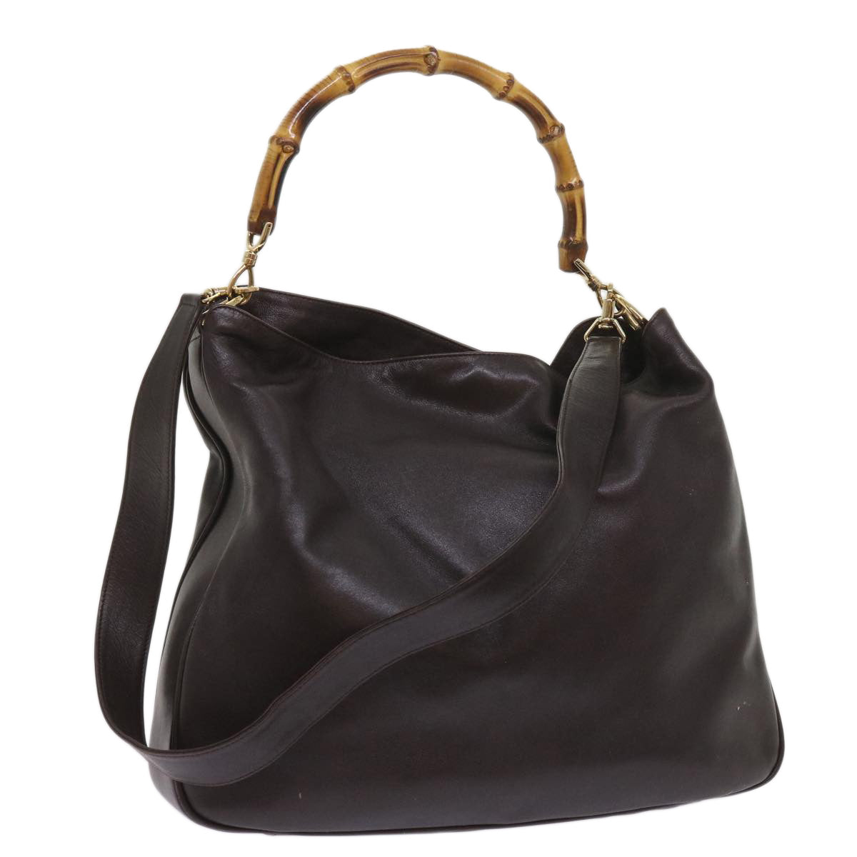 GUCCI Bamboo Shoulder Bag Leather 2way Brown  10516