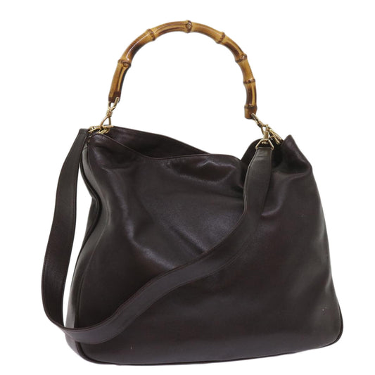 GUCCI Bamboo Shoulder Bag Leather 2way Brown  10516