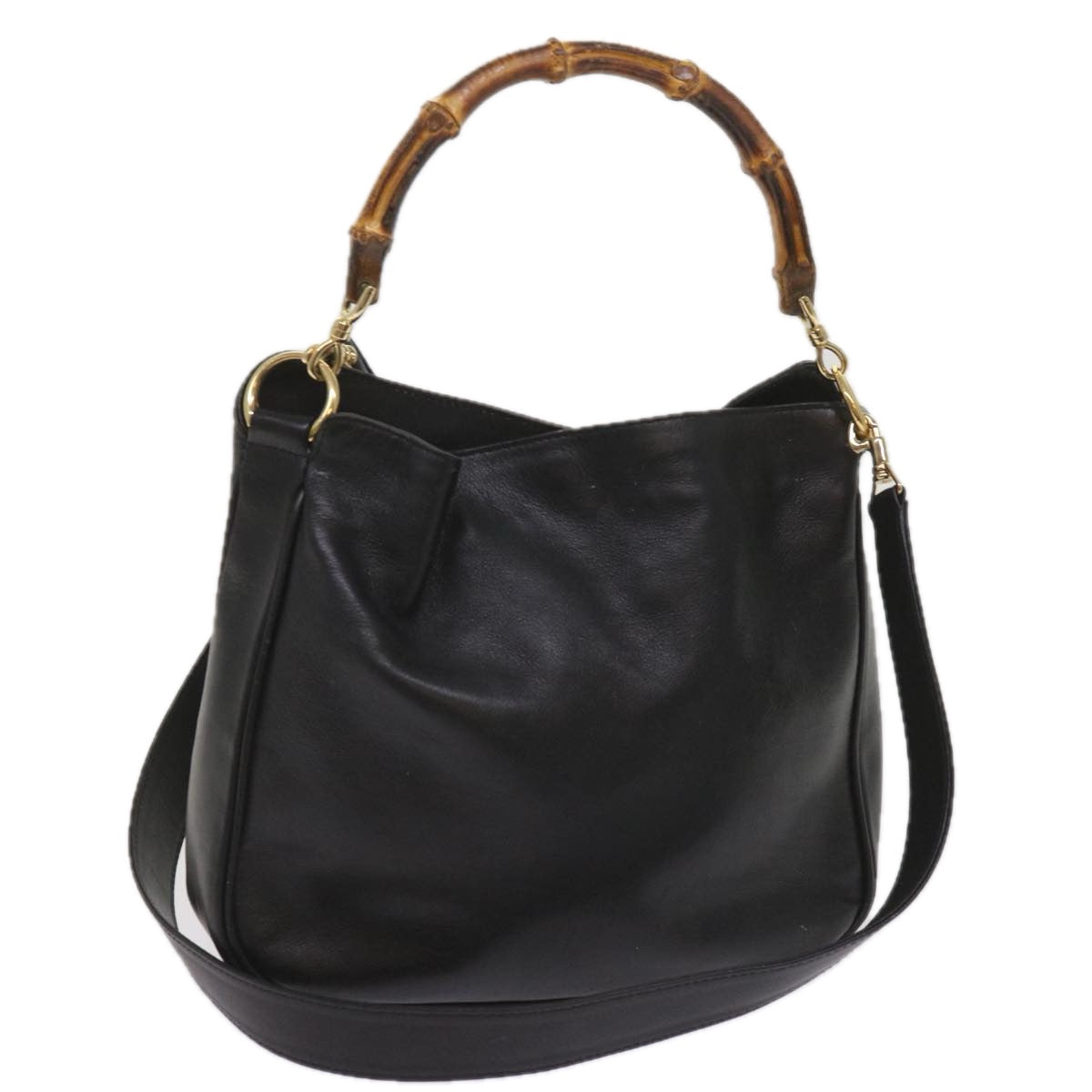 GUCCI Bamboo Shoulder Bag Leather 2way Black  10522