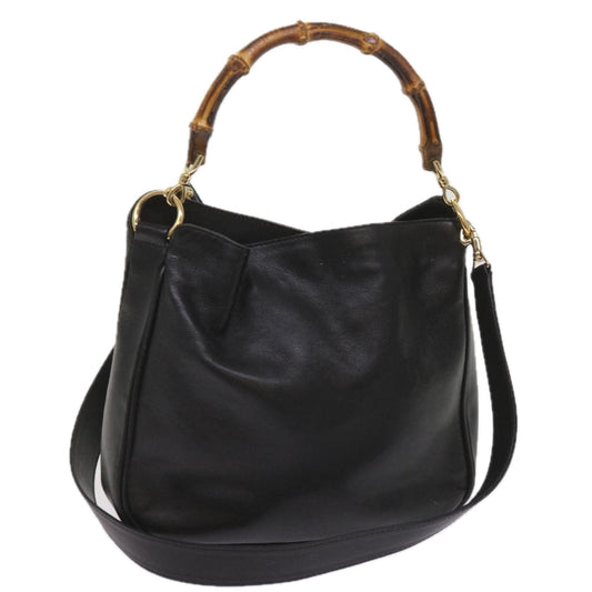 GUCCI Bamboo Shoulder Bag Leather 2way Black  10522