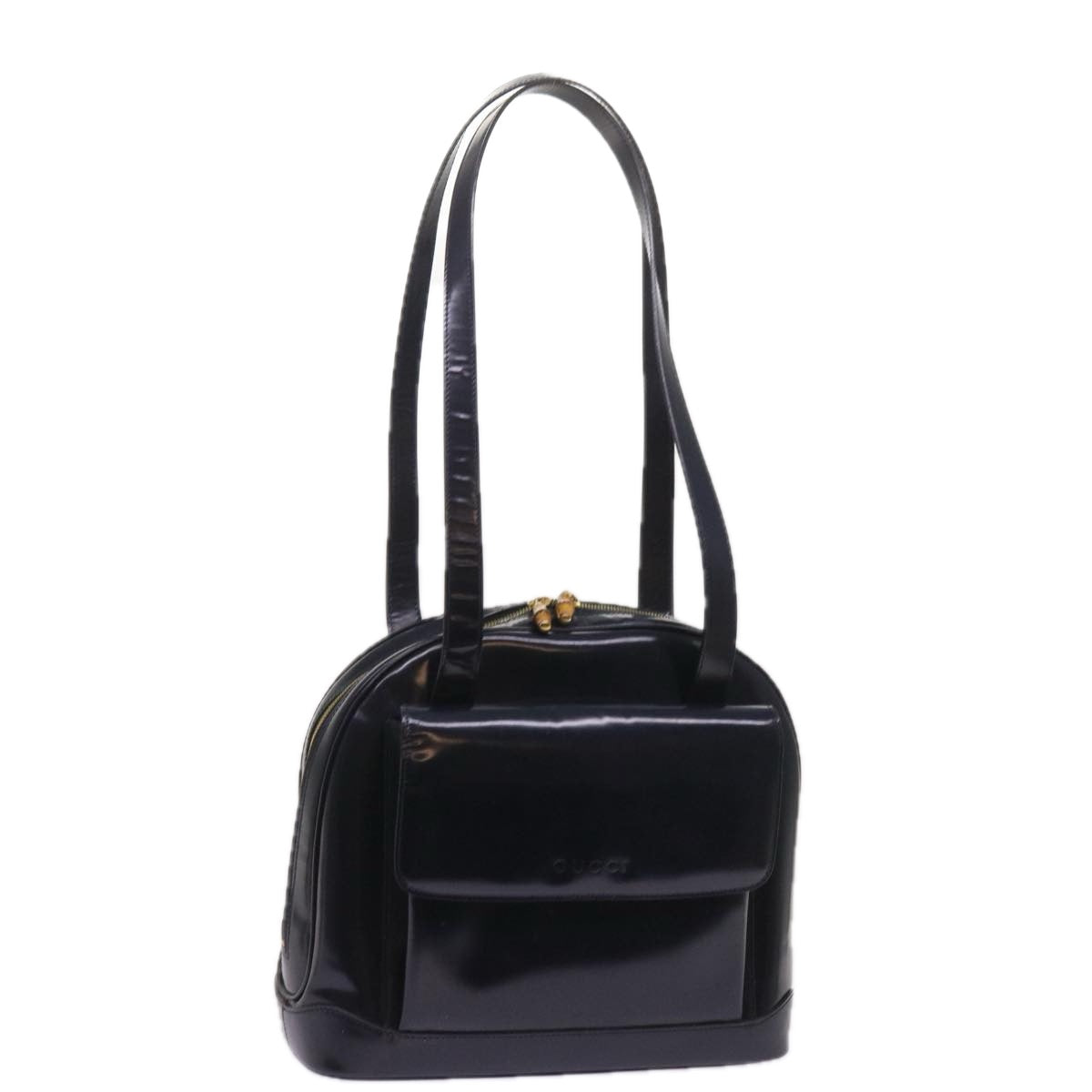GUCCI Bamboo Shoulder Bag Patent Leather Navy  10523