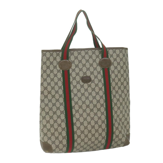 GUCCI GG Supreme Web Sherry Line Hand Bag PVC Beige Red Green  10547