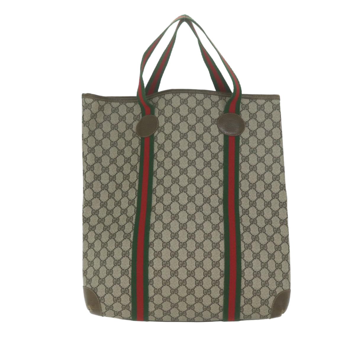 GUCCI GG Supreme Web Sherry Line Hand Bag PVC Beige Red Green  10547