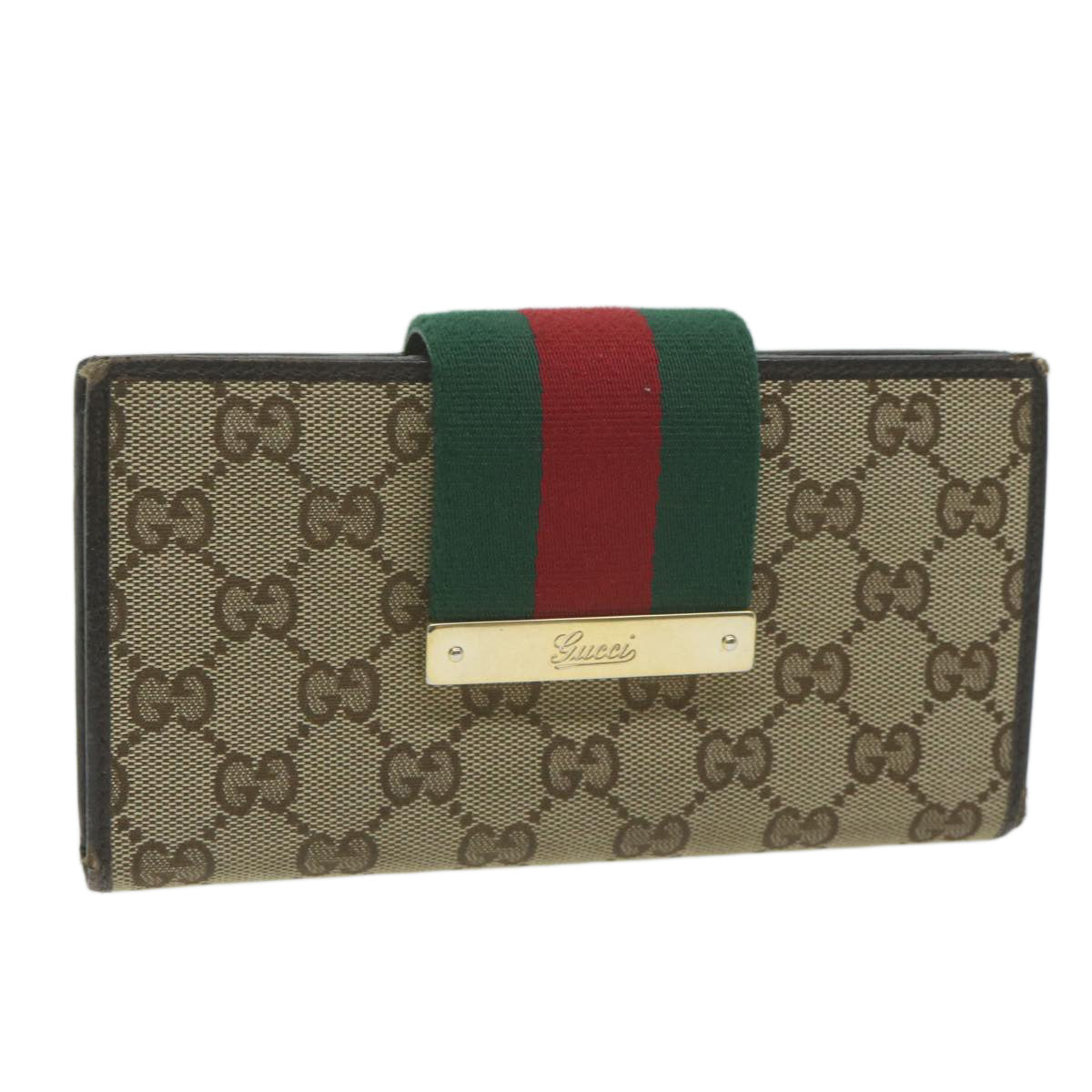 GUCCI GG Canvas Web Sherry Line Wallet Beige Green Red  10574