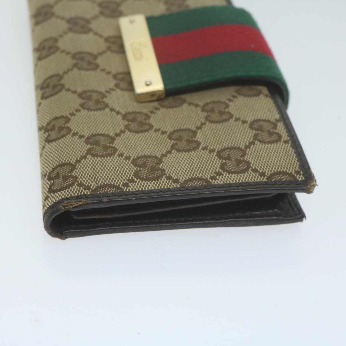 GUCCI GG Canvas Web Sherry Line Wallet Beige Green Red  10574