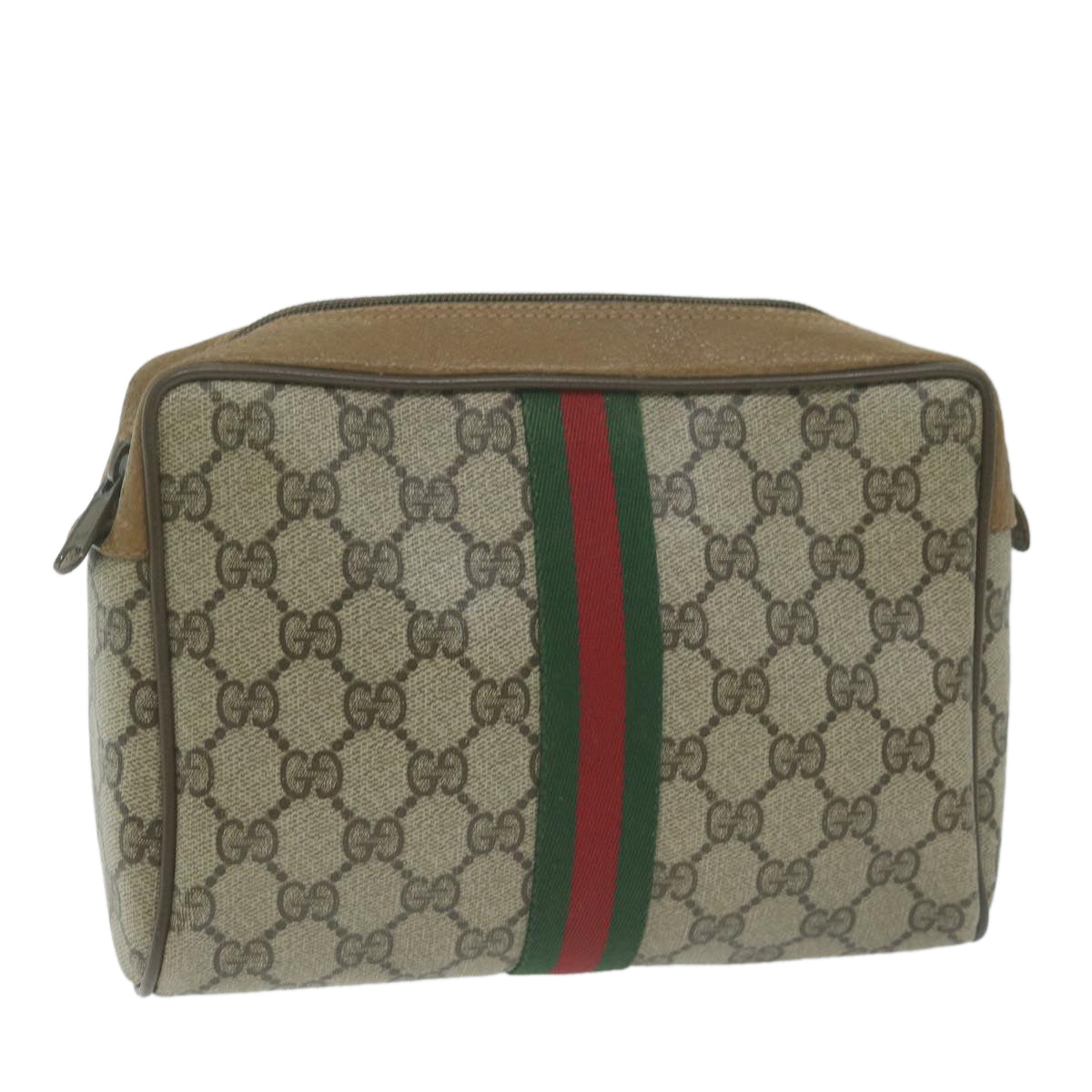 GUCCI GG Supreme Web Sherry Line Clutch Bag PVC Beige 89 01 012  10592