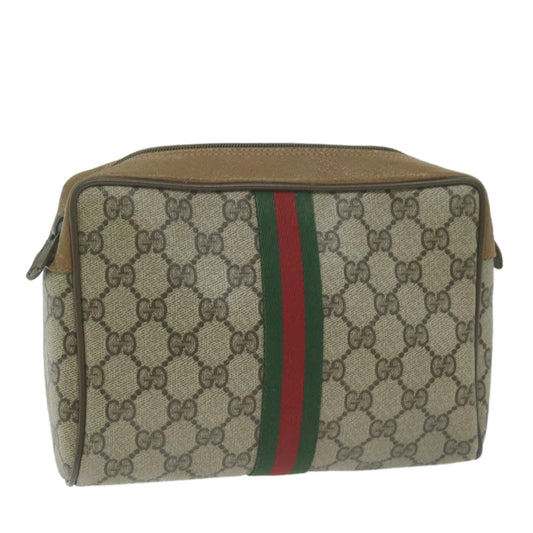 GUCCI GG Supreme Web Sherry Line Clutch Bag PVC Beige 89 01 012  10592