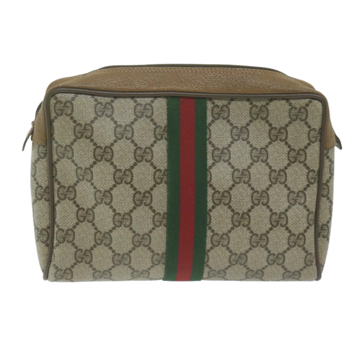 GUCCI GG Supreme Web Sherry Line Clutch Bag PVC Beige 89 01 012  10592