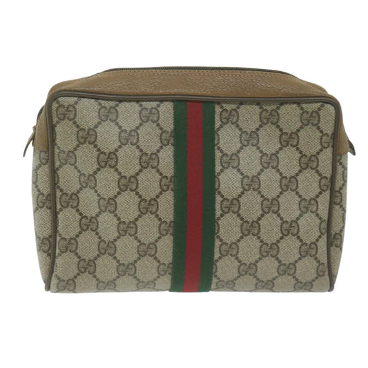 GUCCI GG Supreme Web Sherry Line Clutch Bag PVC Beige 89 01 012  10592