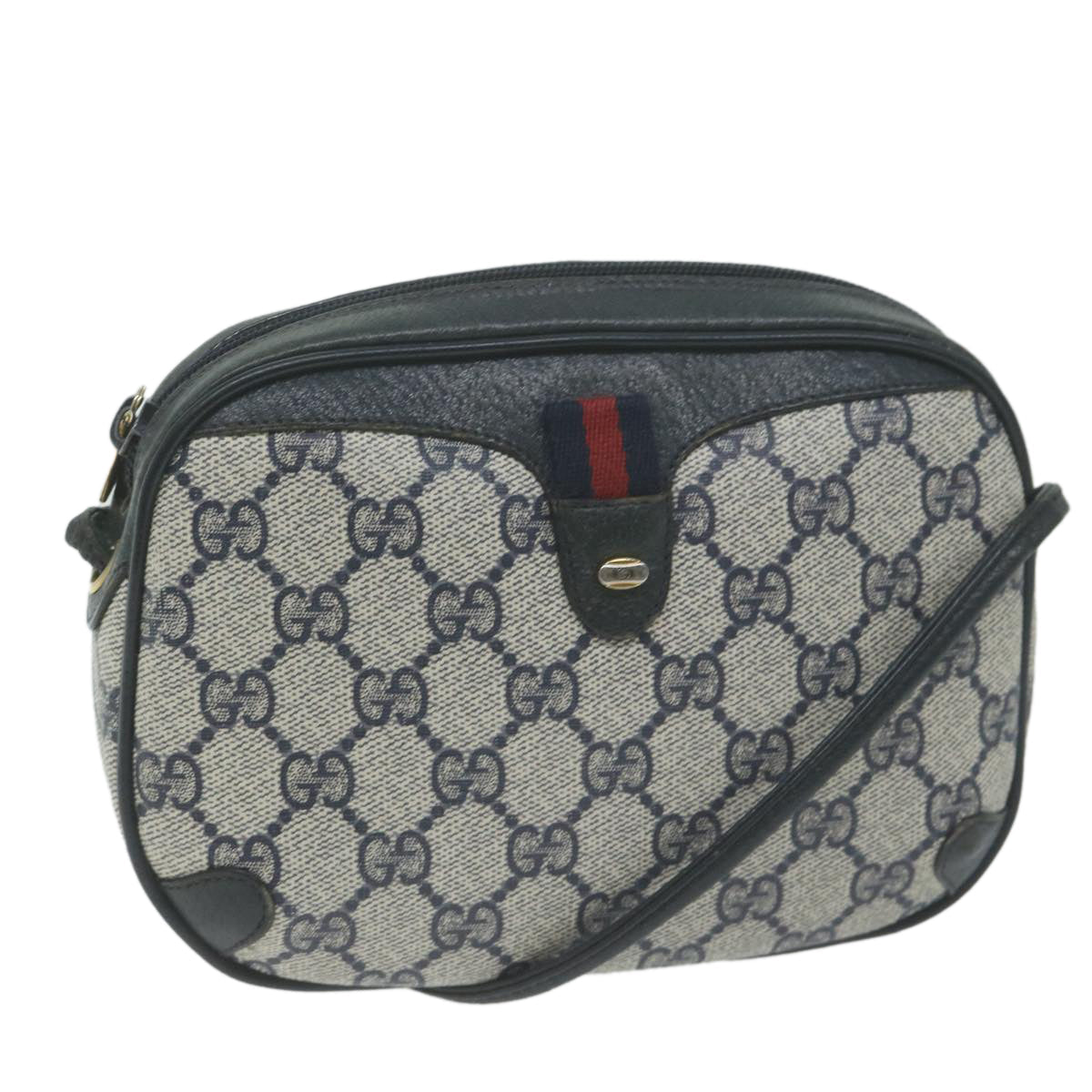 GUCCI GG Supreme Sherry Line Shoulder Bag PVC Red Navy 89 02 066  10601