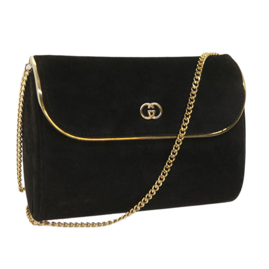 GUCCI Interlocking Chain Shoulder Bag Suede Black  10611