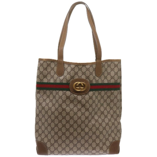 GUCCI GG Supreme Web Sherry Line Tote Bag PVC Beige 002 904 0131  10618