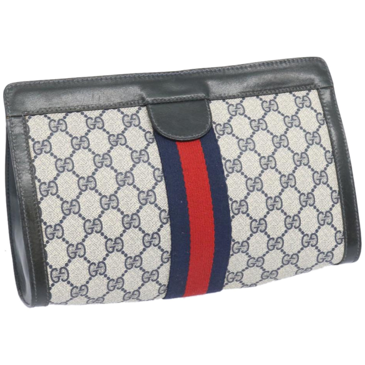GUCCI GG Supreme Sherry Line Clutch Bag PVC Navy Red 67 014 2125  10630