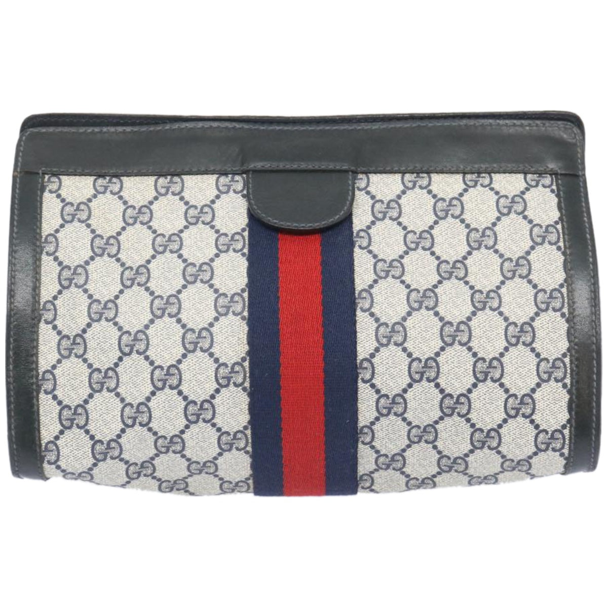 GUCCI GG Supreme Sherry Line Clutch Bag PVC Navy Red 67 014 2125  10630