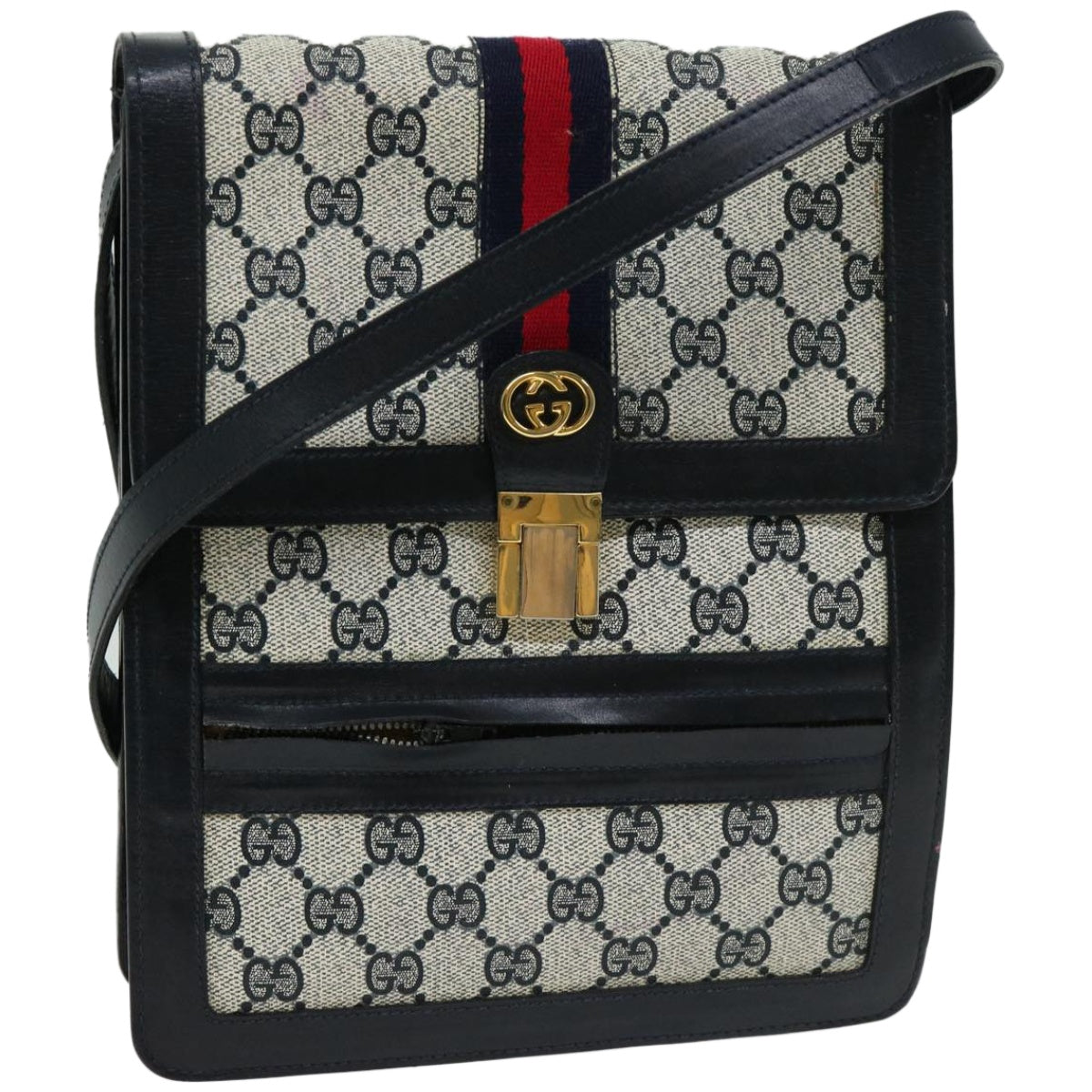 GUCCI GG Supreme Sherry Line Shoulder Bag PVC Red Navy  10640