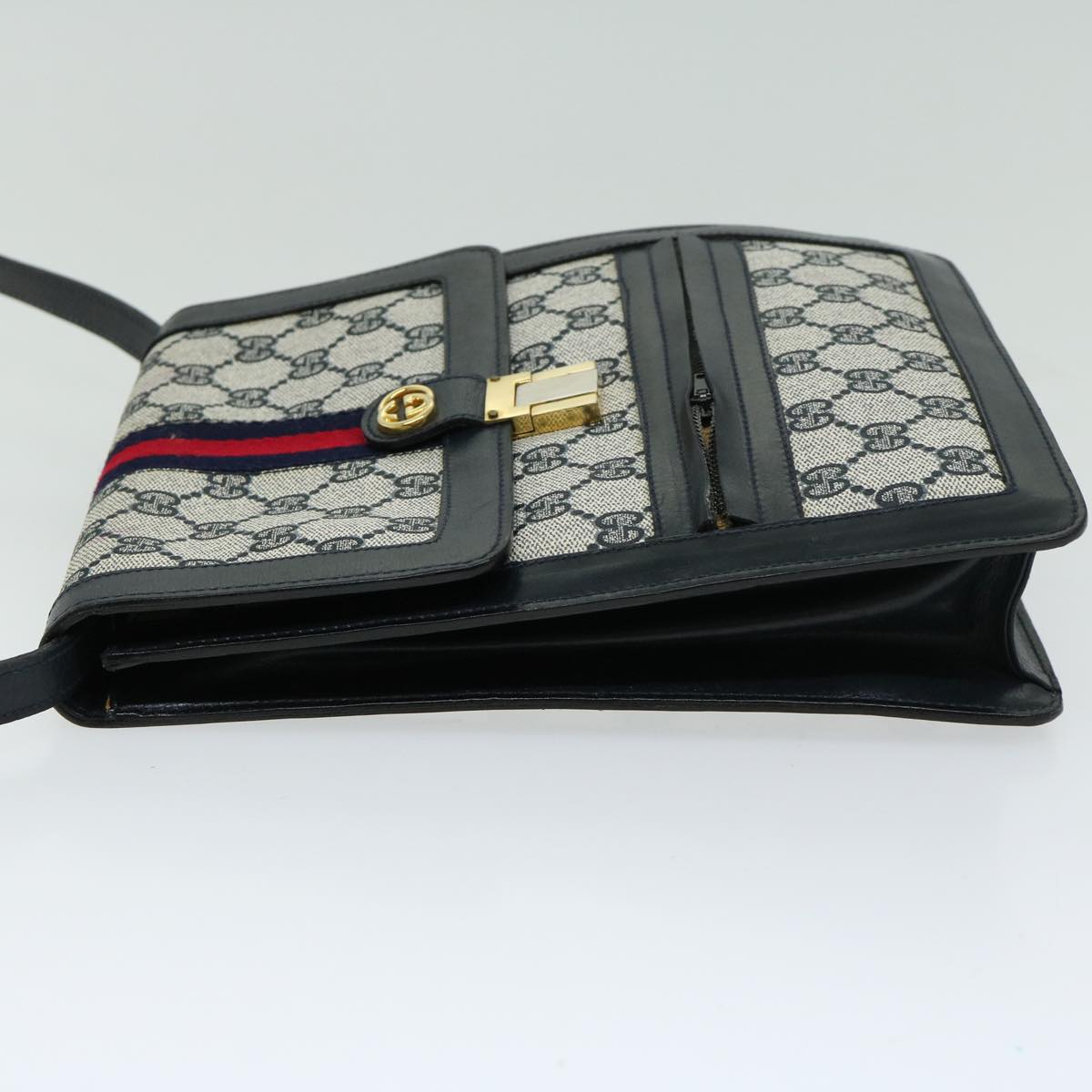 GUCCI GG Supreme Sherry Line Shoulder Bag PVC Red Navy  10640